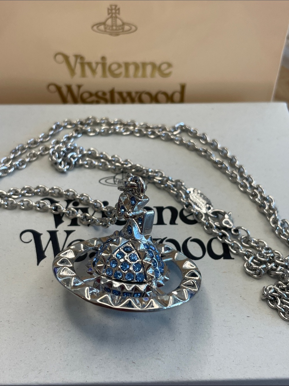 Vivienne Westwood Silver Orb Necklace with Blue Crystals